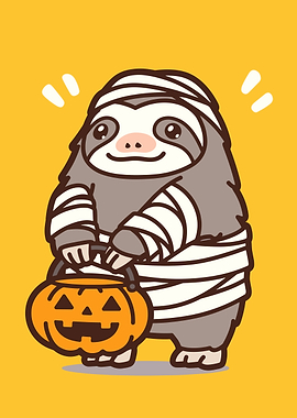 Cute Sloth Mummy with Pumpkin