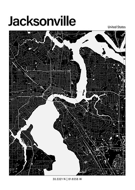 Jacksonville Black and White Map