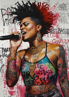 Punk Singer with Microphone and Tattoos