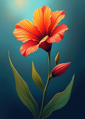 Elegant Orange Flower on Blue Background