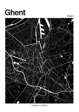 Ghent Black and White Map