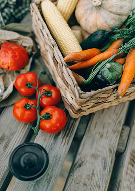 Fresh Harvested Vegetables in Wicker Basket