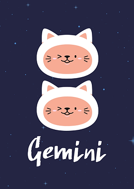 Gemini Zodiac Sign Cute Cat Illustration