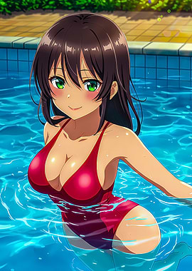 Anime Girl in Swimming Pool
