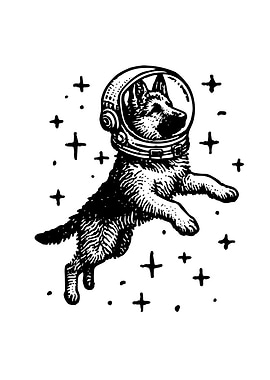 Dog Astronaut in Space Black and White