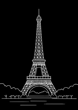 Eiffel Tower – Minimal Line Art on Black Background