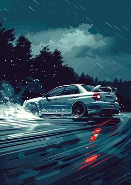Car drifting in the rain