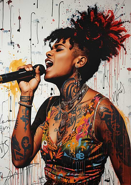 Passionate Singer with Tattoos and Microphone