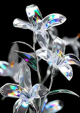 Crystal Flowers on Black Background