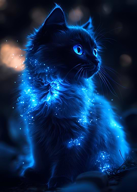 Glowing Blue Cat Portrait