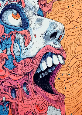 Abstract Screaming Face with Swirling Background