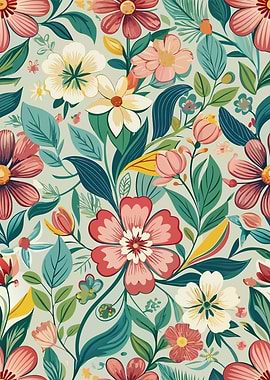 Floral Pattern with Red and White Flowers