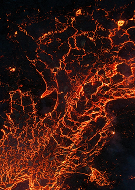 Aerial View of Flowing Lava