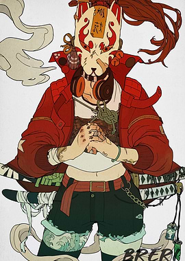 Fox Masked Warrior Digital Art