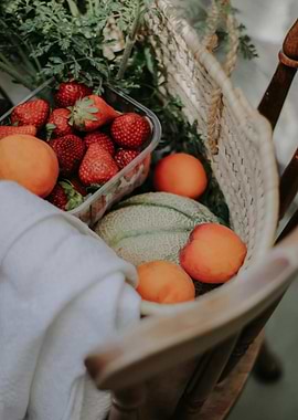 Basket with Fresh Fruits and Greens