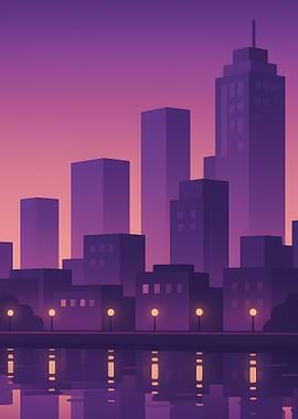Purple Cityscape at Dusk