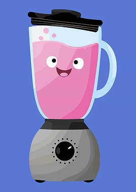 Cartoon Blender with Pink Smoothie