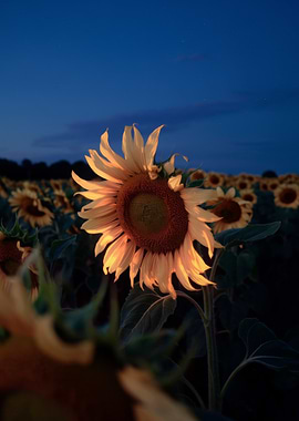 Sunflower field at dusk