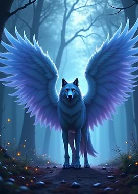 Winged Wolf in Enchanted Forest