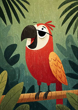 Cartoon Parrot with Eye Patch