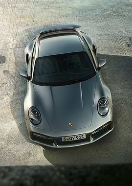 Silver Porsche 911 Overhead View