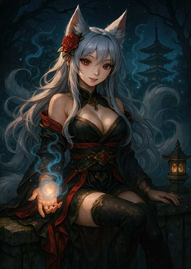 Anime Fox Girl with Magic Orb