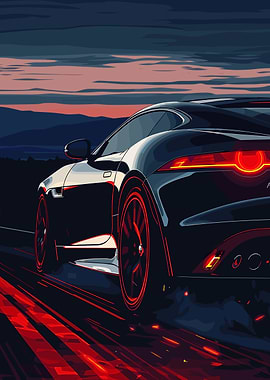 Sleek Black Car at Dusk