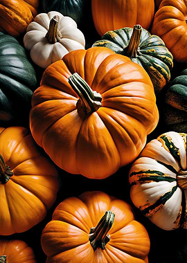 Pumpkins of Various Colors and Sizes