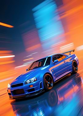 Classic Blue JDM Sport Coupe in Neon Night Motion