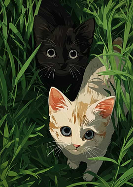 Two Kittens in the Grass