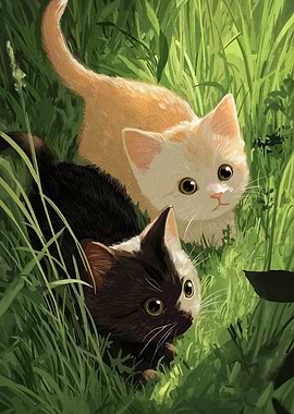 Two Kittens in Tall Grass