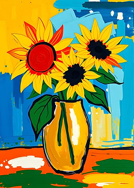 Sunflowers in Vase Painting