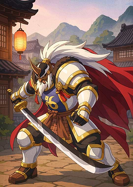 Anime Samurai Warrior in Village Setting