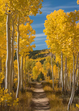 Autumn Aspen Trees Along a Path