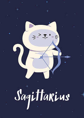 Sagittarius Zodiac Cat Archer Illustration