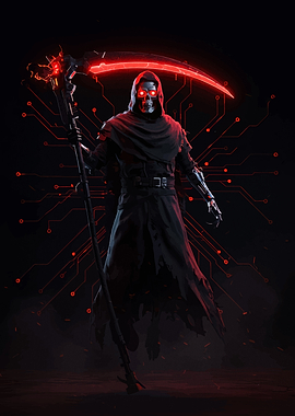 Cyberpunk Grim Reaper with Glowing Scythe