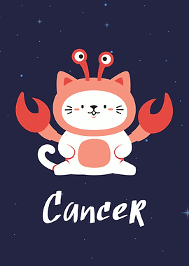 Cute Cancer Zodiac Cat Illustration