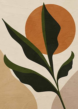 Abstract Botanical Art with Sun