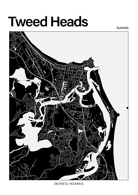 Tweed Heads Black and White Map