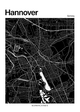 Hannover Black and White Map