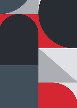 Abstract Geometric Composition in Red and Gray