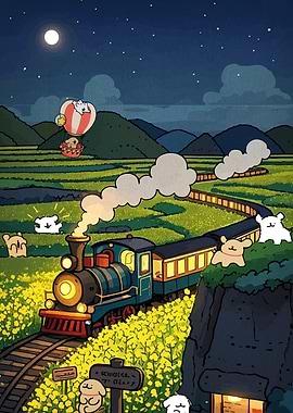 Dog Train Adventure Under the Moonlight