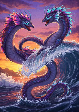 Two Sea Dragons Ocean Waves