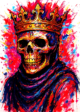 Colorful Skull King with Crown Art