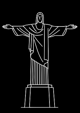 Christ the Redeemer – Minimal Line Art on Black Background