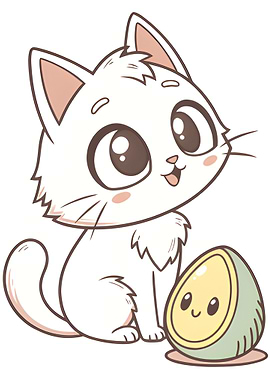Cute Cartoon Cat with Smiling Egg