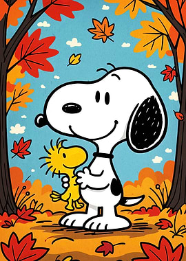 Snoopy and Woodstock in Autumn
