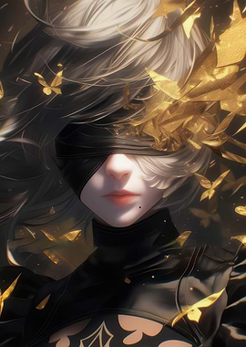 Girl with Blindfold and Gold Butterflies