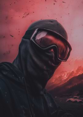 Masked Figure in Red Landscape