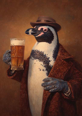 Penguin in Coat with Beer